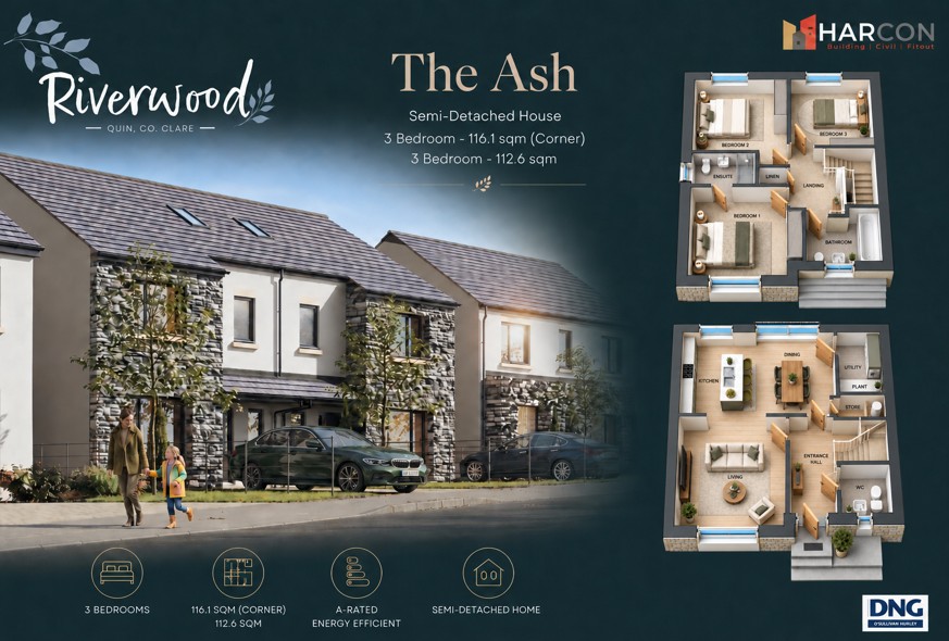 The Ash – 3 Bedroom Semi-Detached, Riverwood, Quin, Co. Clare, Ennis