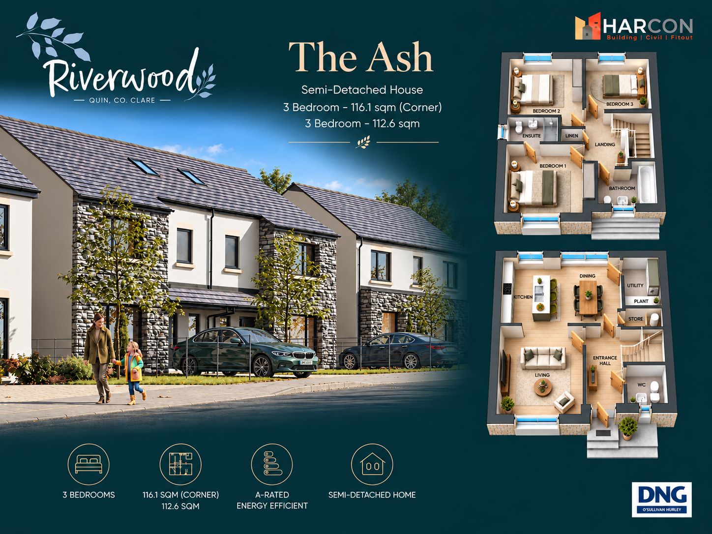 The Ash – 3 Bedroom Semi-Detached, Riverwood, Quin, Co. Clare, Ennis